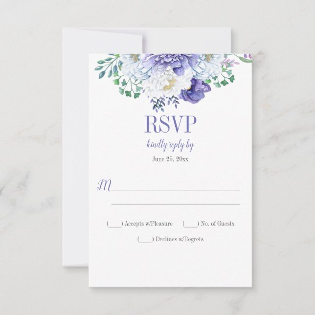 Peony Passion Lila Bakgrund Vertikal RSVP OSA Kort (Framsida)