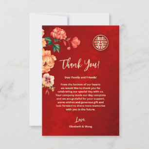 Peony Red China Bröllop Tack Kort