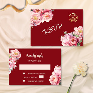 Peony Red OSA China Bröllop Inbjudningar
