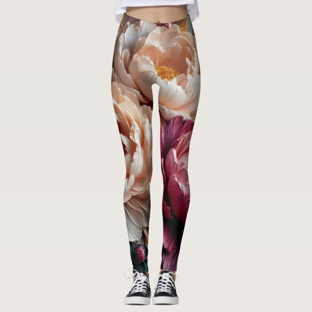 Peony Ro Blommigt Print Leggings (Framsida)