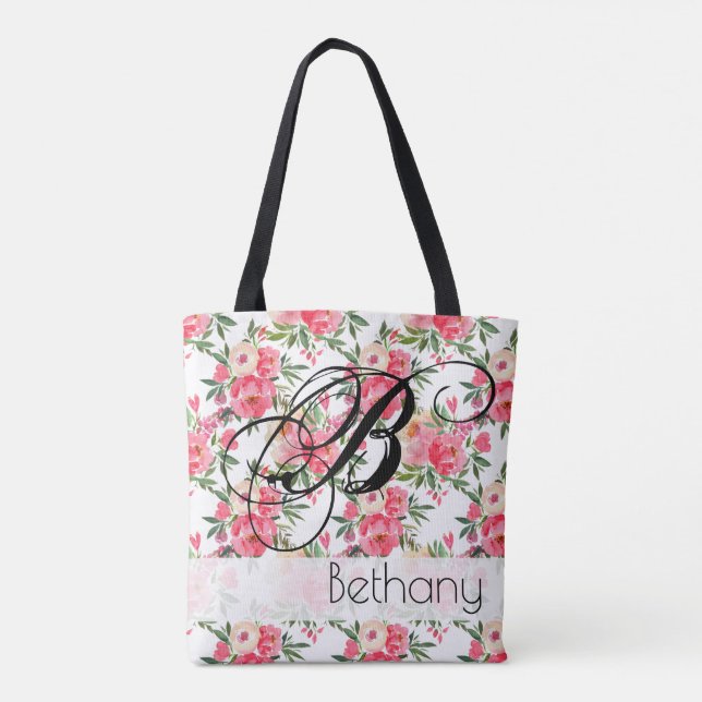 Peony Ro Blommigt Tote Bag Tygkasse (Baksida)
