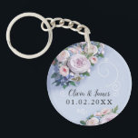 Peony Ro Couple Wedding Favors Blommigt Keychain<br><div class="desc">Pastel Färger. Perfekt för bröllopsfesting.</div>