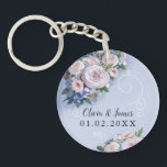 Peony Ro Couple Wedding Favors Blommigt Keychain<br><div class="desc">Pastel Färger. Perfekt för bröllopsfesting.</div>