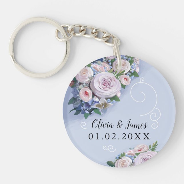 Peony Ro Couple Wedding Favors Blommigt Keychain (Framsidan)
