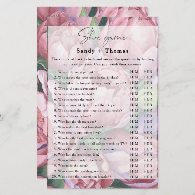 Peony ro - Shoe möhippa-spel (Fram/baksida)