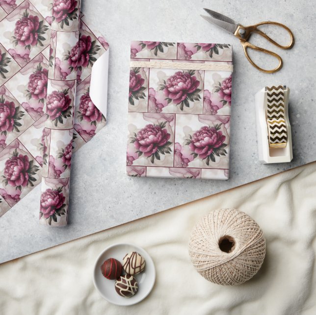 Peony Rosa Alcohol Bläck Presentpapper (Hantverk)