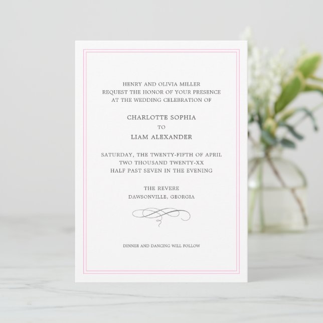 Peony Rosa Borderade Modern Wedding bjudande Inbjudningar (Stående Fram)
