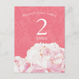 peony Rosa Bröllop Bordsnummer-kort Vykort