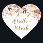 Peony  Rosa och Guld Wedding Favor Stickers Hjärtformat Klistermärke<br><div class="desc">Den  Rosan och Guld Wedding Favor Stickers - har en vacker textlayout med utskrift av guld som är dekorerad med peonier,  ro och grön.</div>