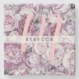 Peony Rosa ros Blommigt Script Monogram Stenunderlägg