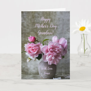 Peony Rosa ros Flowers Lycklig Mors dag Grandma Kort