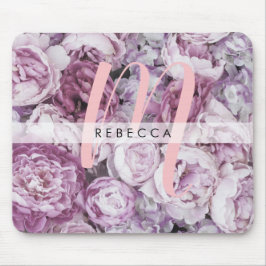 Peony Rosor Blommig Rosa Monogram Musmatta