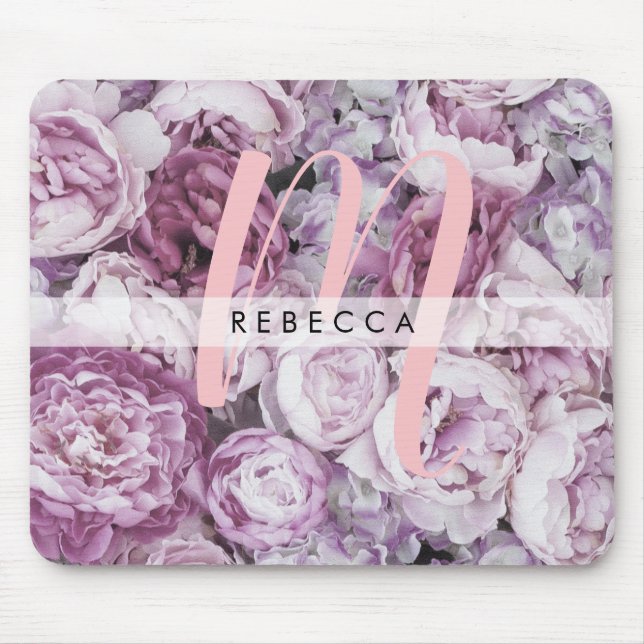 Peony Rosor Blommig Rosa Monogram Musmatta (Framsidan)