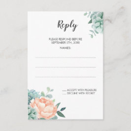 Peony Succulent Watercolor Bröllop Reply Cards OSA Kort