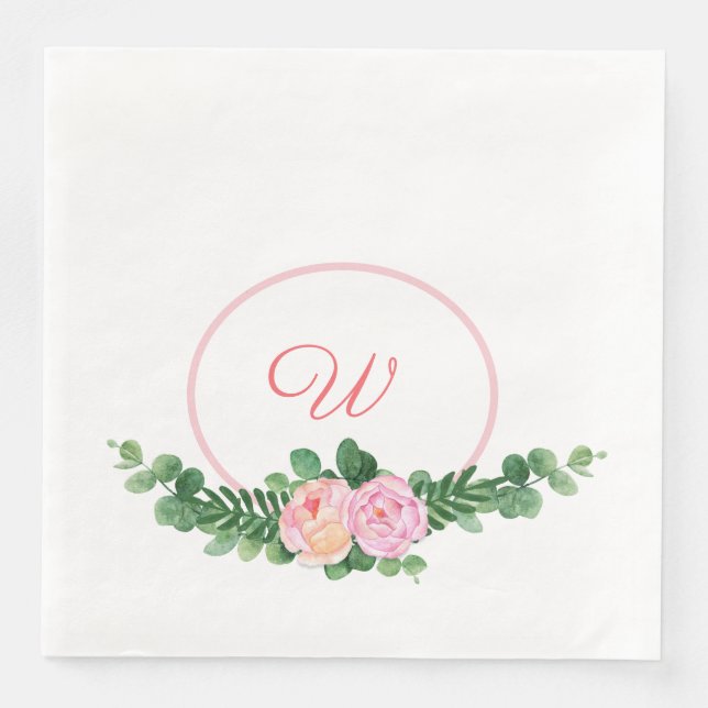 Peony Swag Monogram Pappersservett (Framsida)