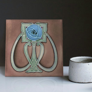 Peony Terracotta Decor Art nouveau Art Deco Kakelplatta