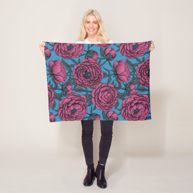 Peony-trädgård Fleecefilt (På plats)