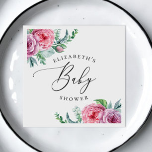 Peony. Vattenfärgad elegant boho blommigt babydusc Pappersservett