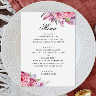Peony. Vattenfärgsboho rosa boho blommigt trädgård Meny