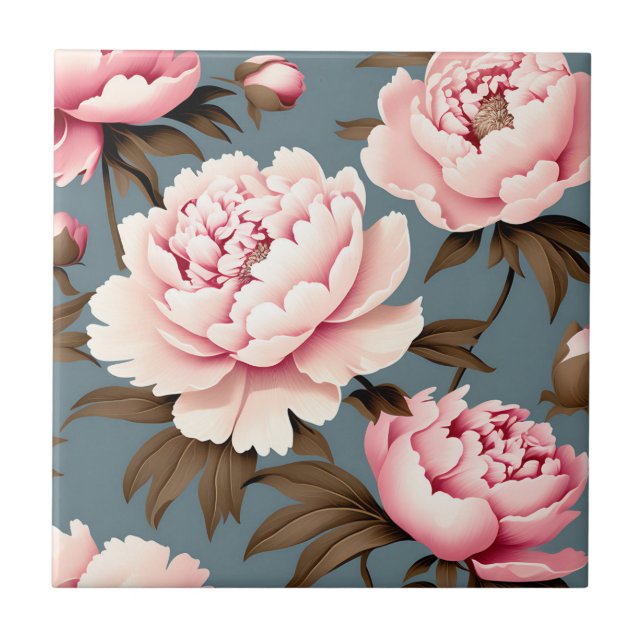 Peony Vintage Floral Pattern Kakelplatta (Framsidan)