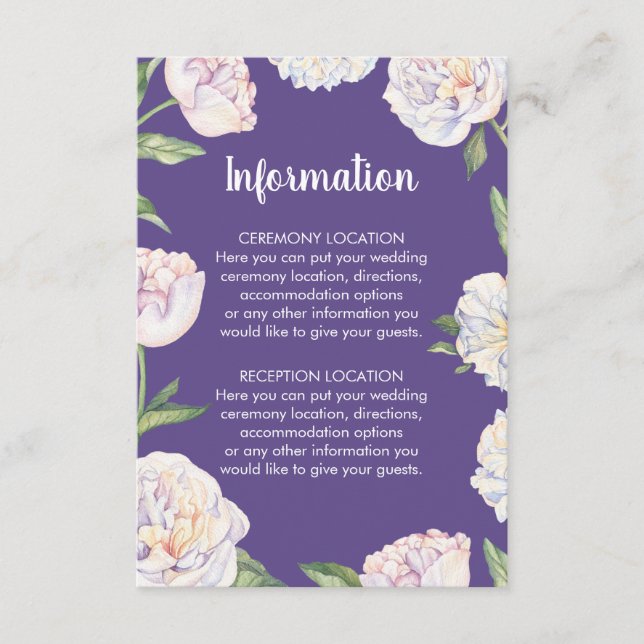 Peony Violet Lila Bröllop informationskort Tilläggskort (Framsida)