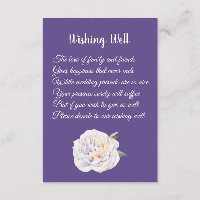 Peony Violet Lila Bröllop Wishing well Card Tilläggskort (Framsida)
