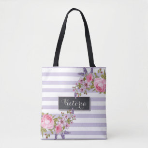 Peony Watercolor Blommigt Personlig Tote (lila) Tygkasse