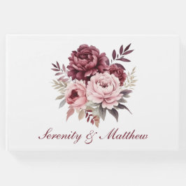 Peony Watercolor Burgundy  Blommigt Bröllop Gästböcker