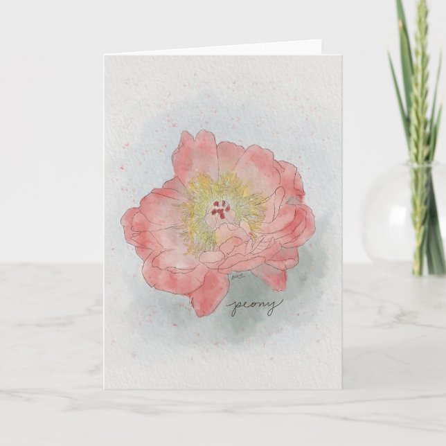 Peony Watercolor Card Kort (Framsida)