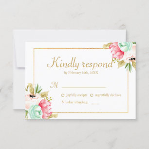 Peony Watercolor Elegant Guld Ram Bröllop OSA Kort