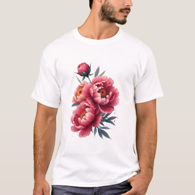 Peony Watercolor Stänk - fetstil Blommigt Expressi T Shirt (Framsida)