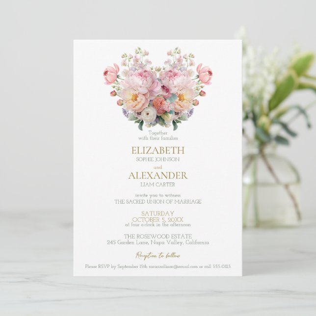 Peony Whisper Wedding Invitation Inbjudningar (Stående Fram)