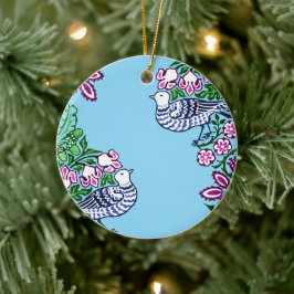 People Art Birds Flowers Acorns Julgransprydnad Keramik