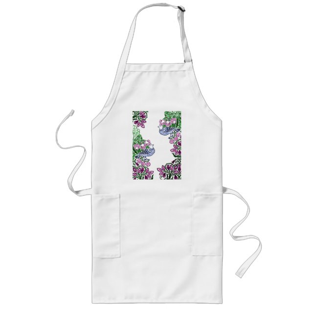 People Art Birds Flowers Acorns Långt Förkläde (Framsidan)