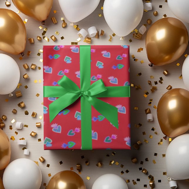 People Art Helig Heart Red Wrapping Papper Presentpapper (Sacred Hearts of Mary on a red background are beautiful for Christmas!)