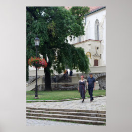 People Walking by Cathedral, Bratislava Poster