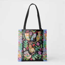 PeopleArt Blommigt Animal Friends Black Anpassade Tygkasse