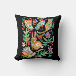 PeopleArt Blommigt Animal Friends Black Dekorativ Kudde