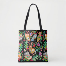 PeopleArt Blommigt Animal Friends Black Tygkasse