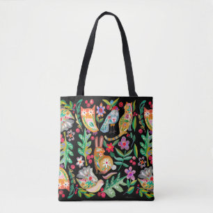 PeopleArt Blommigt Animal Friends Black Tygkasse