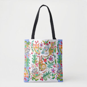 PeopleArt Blommigt Animal Friends White Anpassade Tygkasse