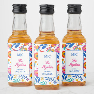 PeopleArt Blommigt Fiesta Monogram Wedding Favor Spritflaskor Etikett