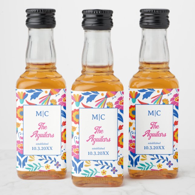 PeopleArt Blommigt Fiesta Monogram Wedding Favor Spritflaskor Etikett (Flaskor)