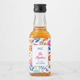 PeopleArt Blommigt Fiesta Monogram Wedding Favor Spritflaskor Etikett