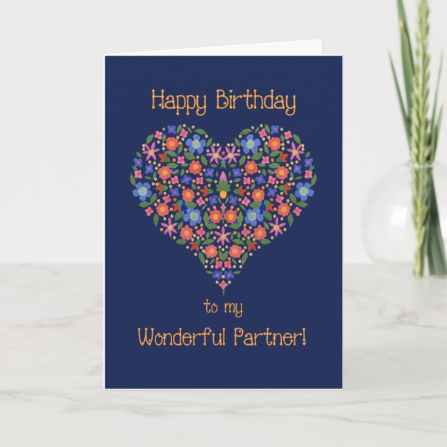 PeopleArt Blommigt Heart Birthday Card för partner Kort (Framsida)