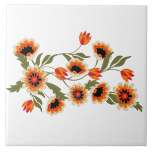 PeopleArt Blommönster Red Orange Grönt Botanical Kakelplatta