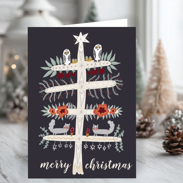 PeopleArt Livets träd-Helgdag ANPASSNINGSBAR Kort (Folk Art Tree of Life Christmas Holiday CUSTOM Card
)