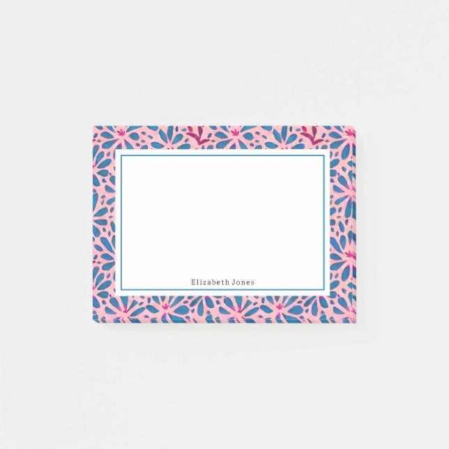 PeopleArt Rosa och Blue Blommigt Post-it Notes Block (Framsida)