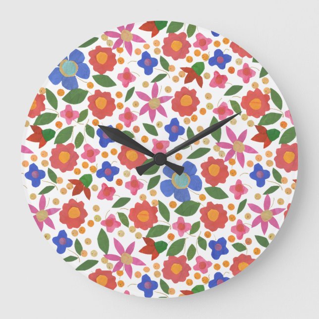 PeopleArt Stil Blommigt på Vita akrylväggsklocka Stor Klocka (Framsida)