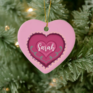 PeopleArt stil rosa hjärta dekorerat Ornament